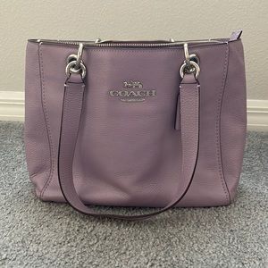 Coach tote purse, lilac leather with silver